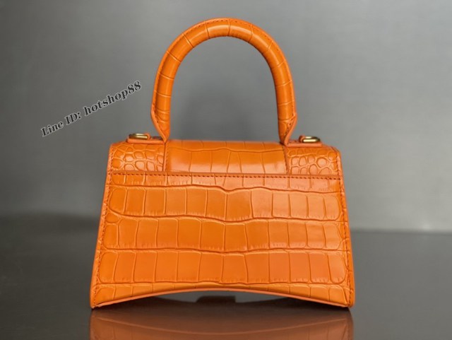 Balenciaga專櫃新款升級版橙色鱷魚紋手提包肩背女包 巴黎世家原廠皮版本XS號沙漏包 fyj1384